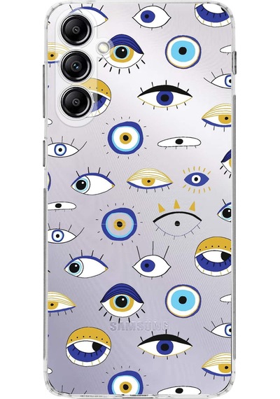 Samsung Galaxy M34 İle Uyumlu 1mm Slim Fit Nazar Boncuğu 2 Baskılı Şeffaf Kılıf Şeffaf