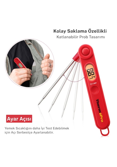 Thermopro Tp03b Su Geçirmez Katlanabilir Profesyonel Gıda Pişirme Termometresi