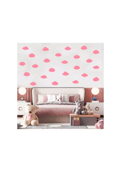9cm Ebadında Farklı Şekillerde Bulut Duvar Sticker Seti - 52 Adet Bebe Pembe