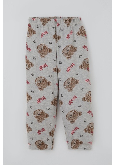Breeze Kız Bebek Pijama Takımı Sevgi Temalı Fiyonklu Ayıcık Desenli 9 Ay-3 Yaş, Açık Gri Melanj Açık Gri Melanj