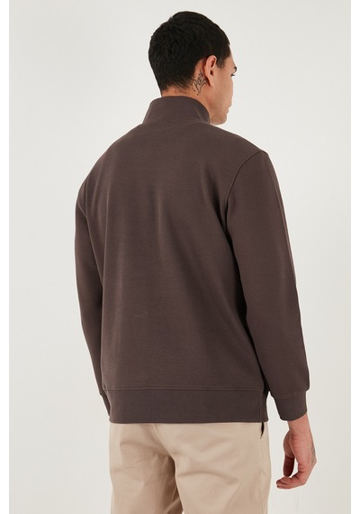 Buratti Pamuklu Regular Fit Yarım Fermuarlı Dik Yaka Erkek Sweat 5905470 Koyu Kahve