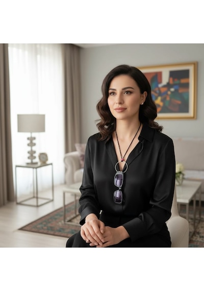 Gözlük Askısı Ve Kolye Siyah - Siyah