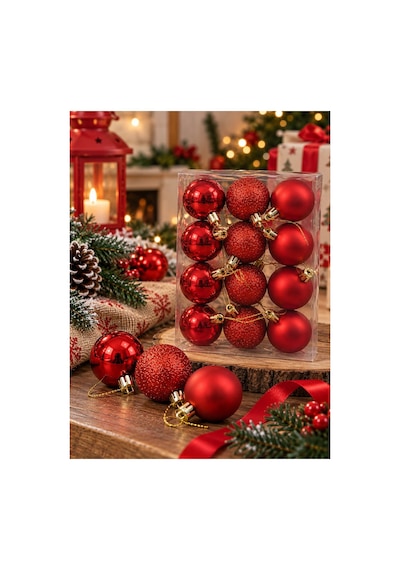 Yeni Yıla Özel 12 Parça Yılbaşı Çam Ağacı Topları Kırmızı Renkli Noel Ağacı Süs Topları 4 Cm Diğer