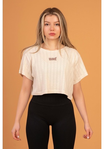 Woof Gym 3D Woof Print Crop Top Ecru Çok Renkli