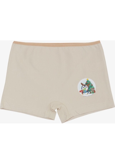 Breeze Kız Çocuk Boxer Yılbaşı Temalı Penguen Baskılı 5-11 Yaş, Bej-bej Bej