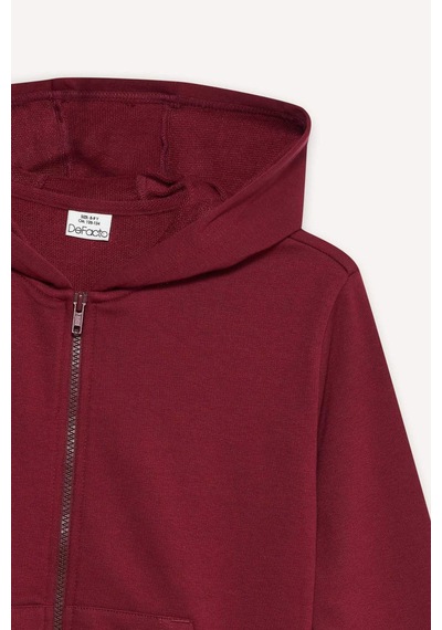 Defacto Kız Çocuk Basic Düz Kapüşonlu Fermuarlı Sweatshirt C8110a825aubr281 Bordo