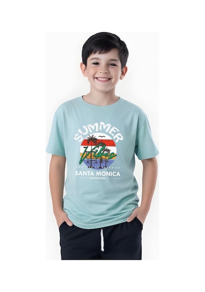 Panios Kids Summer Baskılı Erkek Çocuk Yuvarlak Yaka Kısa Kollu T-shirt Mint Yeşili
