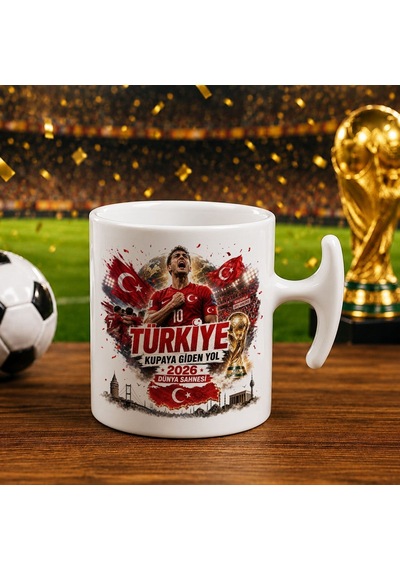 Bk Gift Türkiye Taraftar Temalı Dünya Futbol Kupası Tasarımlı Hammer Kupa Bardak-3 Tek Yürek Milli Takım Ruhu Beyaz