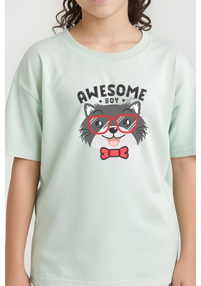 Fyk Kids Kız Çocuk Basic Awesome Boy Baskılı T-shirt Mint Yeşil