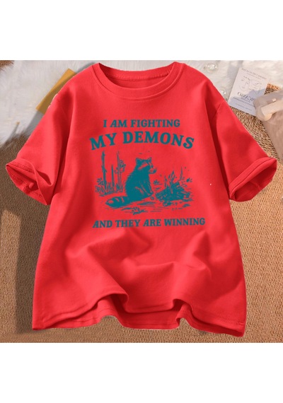 Flood Of Style Ben Benim Demons Rakun Meme T Shirt Mücadele Ediyorum Komik Grafik Baskılı Tişört Erkek Kadın Kırmızı