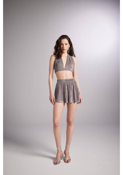 Holly Lolly Beli Lastikli Mini Comfy Şort Vizon