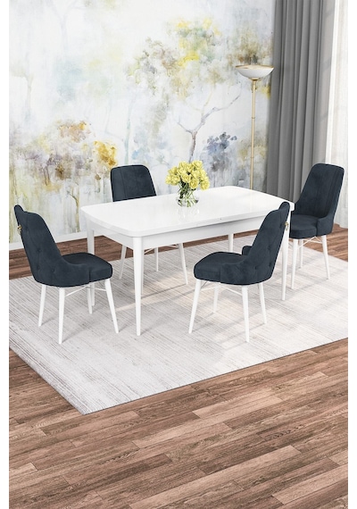 Familieconcept Zümra Serisi, Beyaz 80x132 Açılabilir Mdf Mutfak Masası Takımı 4 Adet Sandalye Antrasit Familieconcept Zümra Serisi, Beyaz 80x132 Açılabilir Mdf Mutfak Masası Takımı 4 Adet Sandalye Antrasit