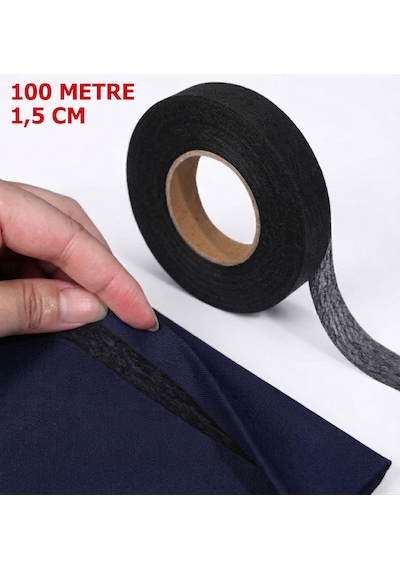 Texfix, 100m, Siyah, İz Yapmayan, Kağıtsız, Hayalet Tela, Çift Taraflı Tela, Paça Telası, 1.5cm