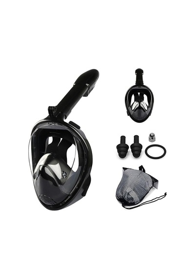 Sm Beden Siyah Tam Yüz Dalış Maskesi Su Altı Keşif Maskesi Slikon Şnorkel Full Face Mask Genel