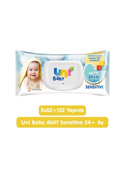 Uni Baby Aktif Sensitive Islak Mendil 3x52 156 Yaprak Tekli