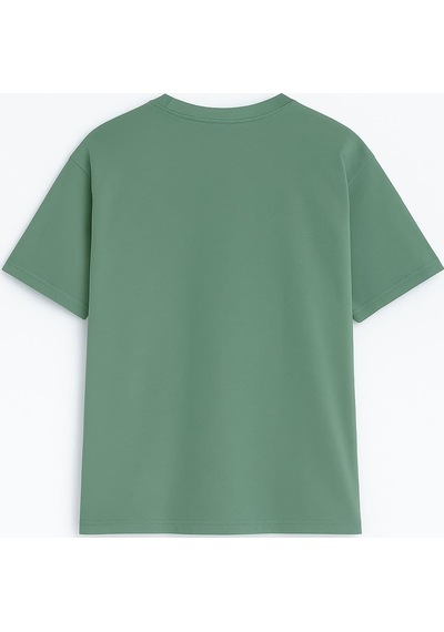Markapia Kadın Bisiklet Yaka %100 Pamuk Blok Baskılı Kısa Kollu T-shirt Çok Renk Yeşil