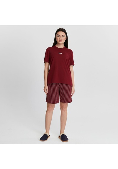 Bella Dossi Romantik Ve Rahat Sevgili Pijama Kombinleri Çift Pijama Şortlu Takım Moon & Star Baskılı Bordo