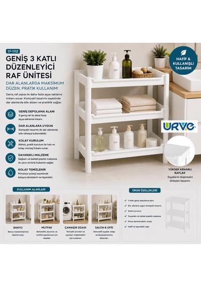 Urve Ur-3601 Rafty Geniş 3 Katlı Sepet Organizer Raf Ünitesi 510x205x685 Mm Diğer