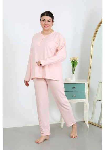 Akbeniz Kadın Büyük Beden Uzun Kol Penye Pijama Takımı Pembe 202501 Pembe