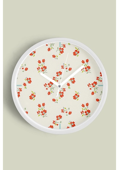 Soyut Çiçek Temalı Modern Duvar Saati - 25cm - Önü Camlı Beyaz Kasa - Sessiz Mekanizma-jh0064 Beyaz