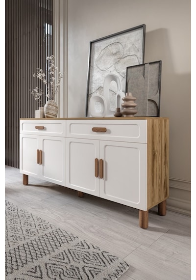Flora Bohem Serisi 4 Kapaklı 2 Çekmeceli Salon Konsolu Büfe Aytaşı Ceviz 180x84 Cm Ceviz - Ekru Flora Bohem Serisi 4 Kapaklı 2 Çekmeceli Salon Konsolu Büfe Aytaşı Ceviz 180x84 Cm Ceviz - Ekru
