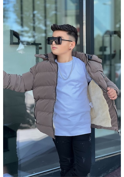 Pina Kids Erkek Çocuk Çıkarılabilir Kapüşonlu Su Geçirmez Nova Kışlık Mont Km4012 Kahverengi
