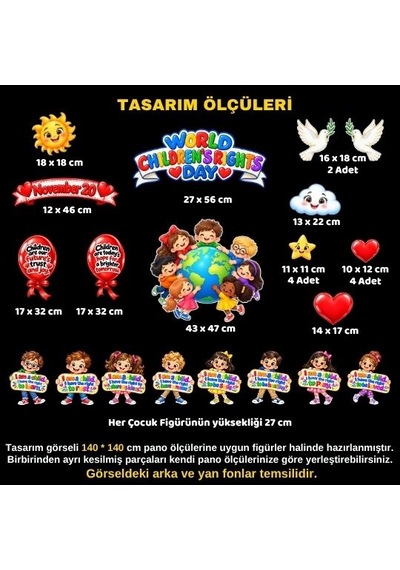 İngilizce Dünya Çocuk Hakları Günü Hazır Fügür Kesim Pano Süsü World Children's Rıghts Day Tüm Yaşlar