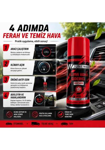 Klima Koku Giderici Bombası 150 Ml - Araç İçi Koku Giderici, Klima Temizleyici, Kalıcı Ferahlık Jeune Mor Koku Kırmızı