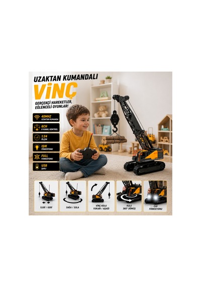 Uzaktan Kumandalı Vinç Oyuncak 1:24 Ölçek 6ch Işıklı - 903602010