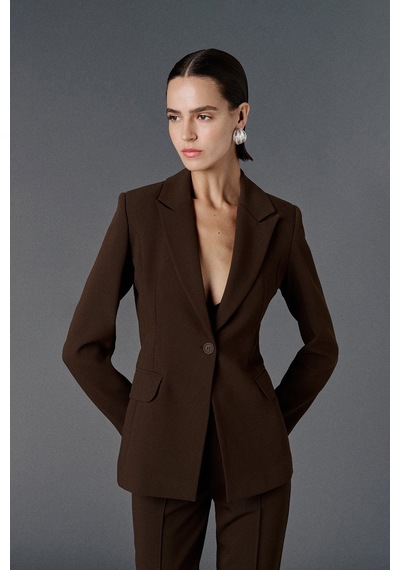 Vatkalı Fitted Kesim Blazer Ceket-20469 Kahverengi