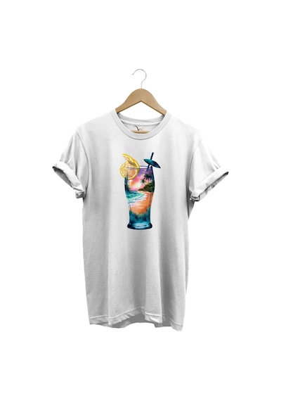 Summer Yaz Havasa Ve Kokteyl Baskılı %100 Pamuk Unisex Regular Fit T-shirt Beyaz