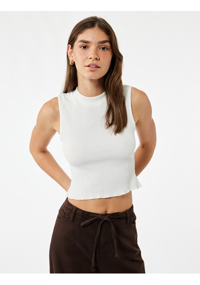 Koton Bisiklet Yaka Kolsuz Basic Crop Bluz Beyaz 5sal30341ık Beyaz