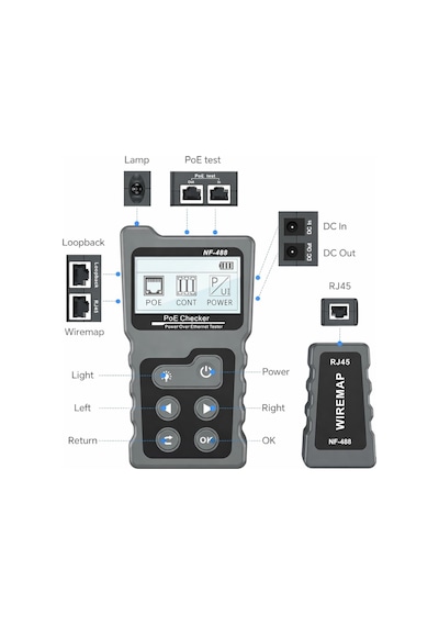 Tograt Nf-488 Dijital Poe Test Cihazı Rj45 Ağ Kablosu Süreklilik Ve Poe Voltaj Akım Güç Ölçer