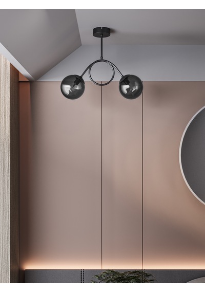 Arven Modern Siyah Metal Gövdeli 2'li Füme Cam Küre Avize
