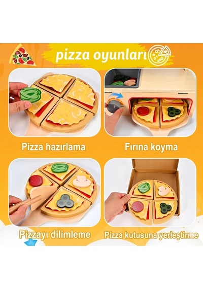 Limon Dekor 50 Parça Ahşap Oyuncak Pizza Fırını Oyun Seti - Eğitici Mutfak Evcilik Oyuncakları