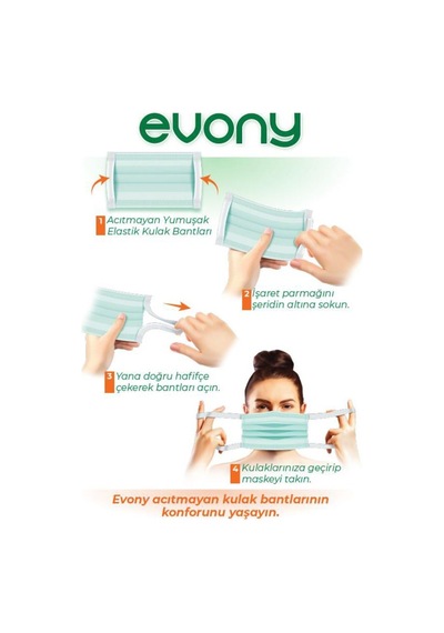 Evony Yumuşak Elastik Kulaklı Telli Cerrahi Maske 50'li