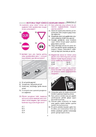 Sürücü Eğitim Deneme Sınavı Sürücü Kursu 5'Li Deneme Sınavı