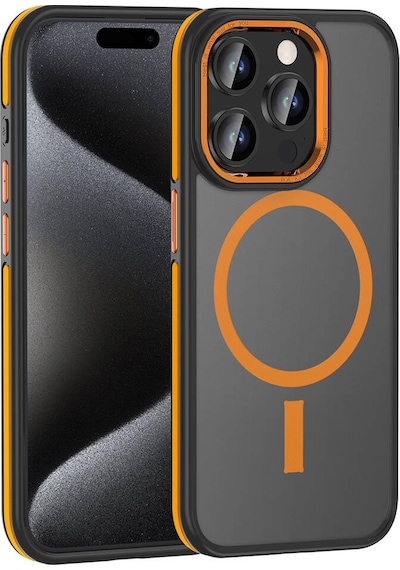 Apple Uyumlu iPhone 15 Pro Max Kılıf M-safe Şarj Özellikli Mat Görünümlü Zore Ant Kapak Turuncu