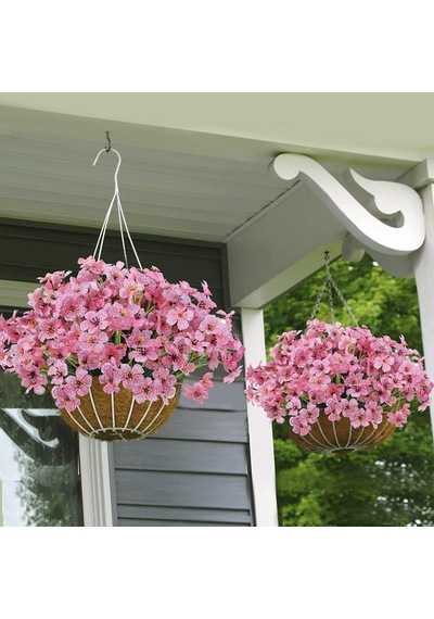 6lı Set Yapay Çiçek Sazlı Mine Pembe Renk 5 Dallı 33cm