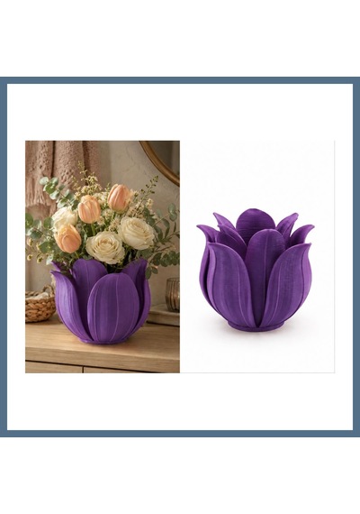 Buradabulabilirsin 3d Baskı Lotus Yapraklı Vazo - Dekoratif Çiçeklik-mor Bbz