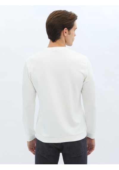 Kip Ekru Bisiklet Yaka Baskılı Sweatshırt 596449 Ekru