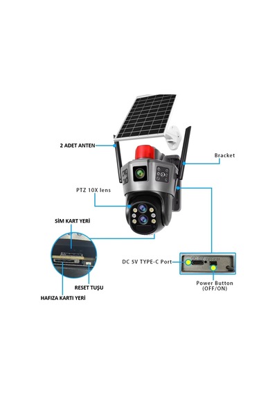 Ultimate Okam Pro 6020 128gb Solar Güneş Enerjili Gece Görüş İnsan Takibi 15mp 3 Lens 4g Akıllı Kamera