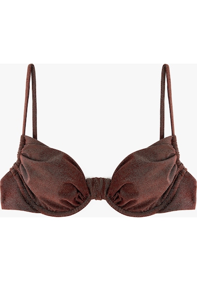 Koton Balenli Büzgülü Kalp Yaka Ayarlanabilir Askılı Parlak Bikini Üstü Kahverengi 6sak10228mm Kahve