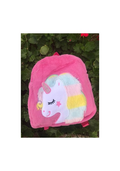 Unicorn Desenli Peluş Sırt Çantası Açık Pembe Çok Renkli
