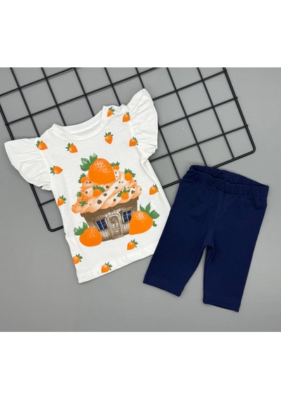 Poppy Trend Kız Bebek Çilek Baskılı Tişört Ve Taytlı Gündelik İkili Takım 6-18 Ay Turuncu