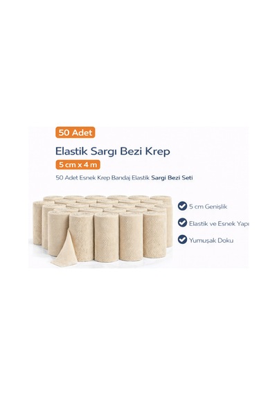 Elastik Sargı Bezi Krep 5 Cm X 4 M 50 Adet Esnek Krep Bandaj Elastik Sargı Bezi Seti