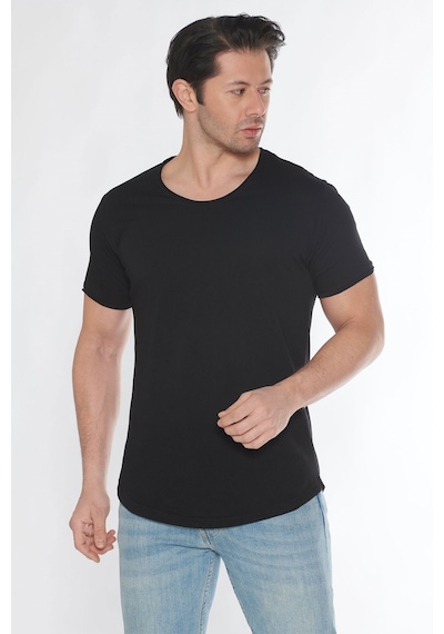 Black Horn Erkek Geniş Yaka %100 Pamuk Salaş T-shirt Siyah