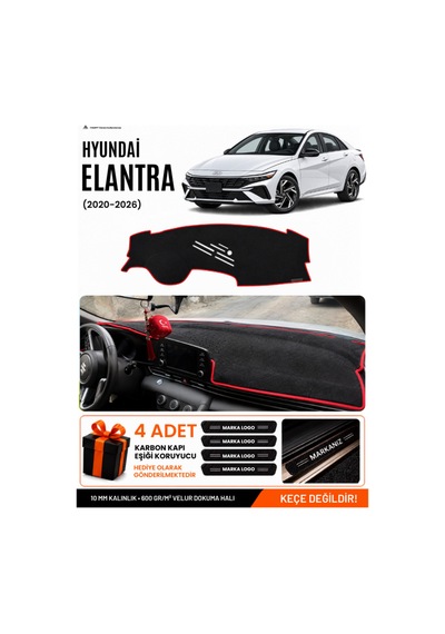 Hyundai Elantra 2020-2026 Uyumlu Torpido Örtüsü, Torpido Kılıfı - Siyah-kırmızı - Hu018
