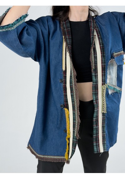 Tasarım Kadın Denim Kimono Coc3215 Mavi