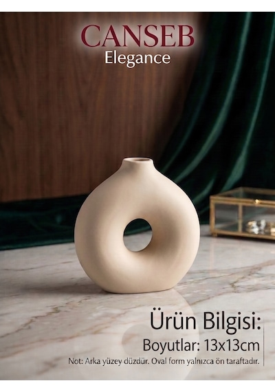 13x13cm - Premium -dekoratif Donut Vazo - Kendinden Kokulu - El Boyaması İşçilik Bej